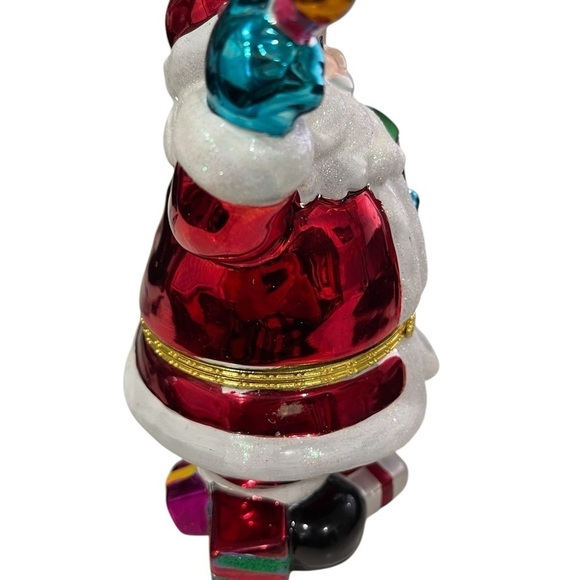 Christopher Radko Hand Blown7 1/2 in Hinged Candy Trinket Box Santa Painting - Picture 3 of 8
